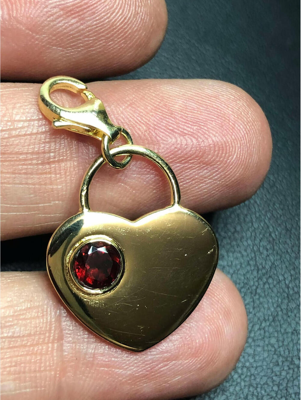 3448 HSN Technibond Gold Over Sterling Silver 925 Heart Garnet Charm pendant